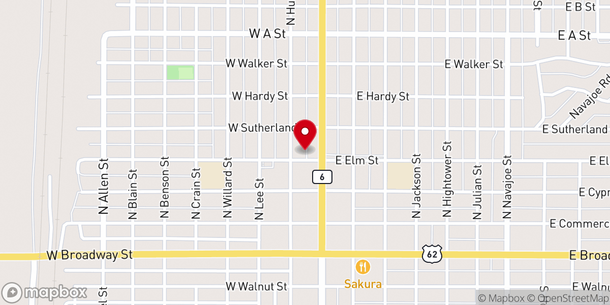Map showing location of Elm and Hudson Church of Christ