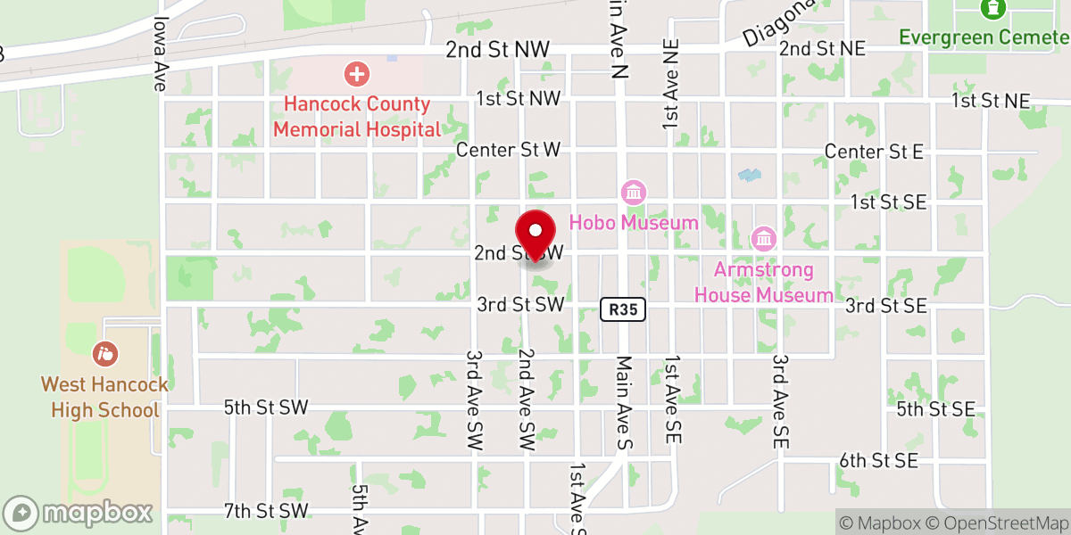Map showing location of Zion Church of the Nazarene - Britt Area Food Bank - Food Pantry