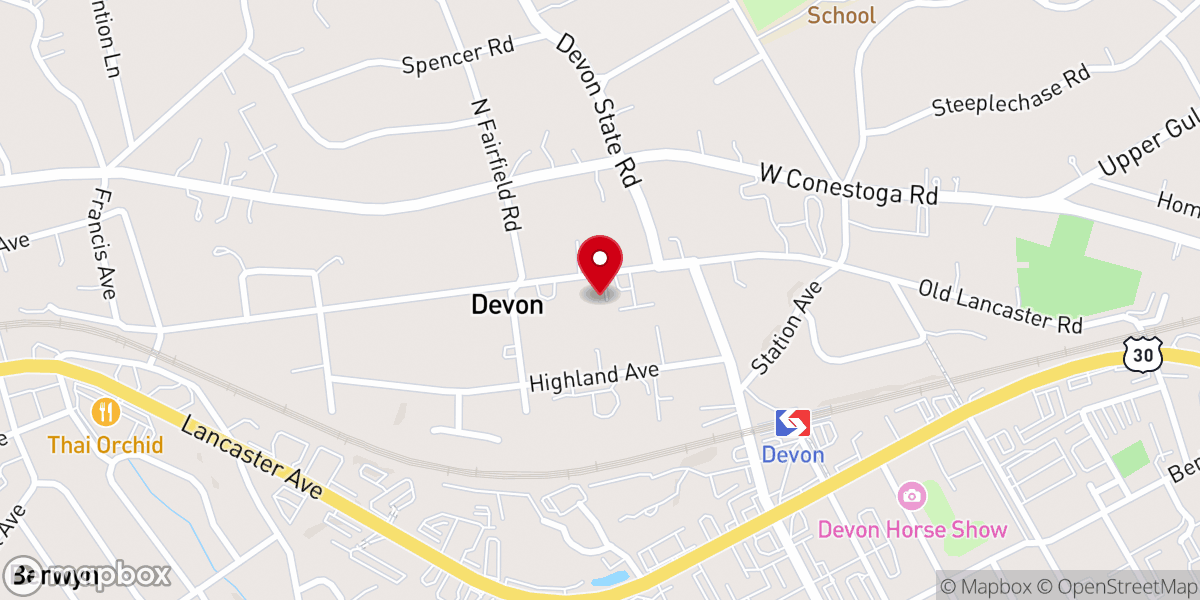 Map showing location of The Christian Community in Devon, PA (in the Philadelphia Area)