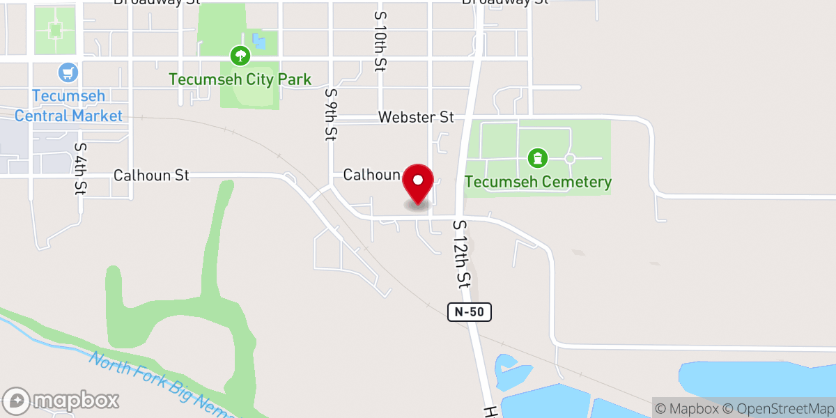 Map showing location of Tecumseh Community Lutheran Church