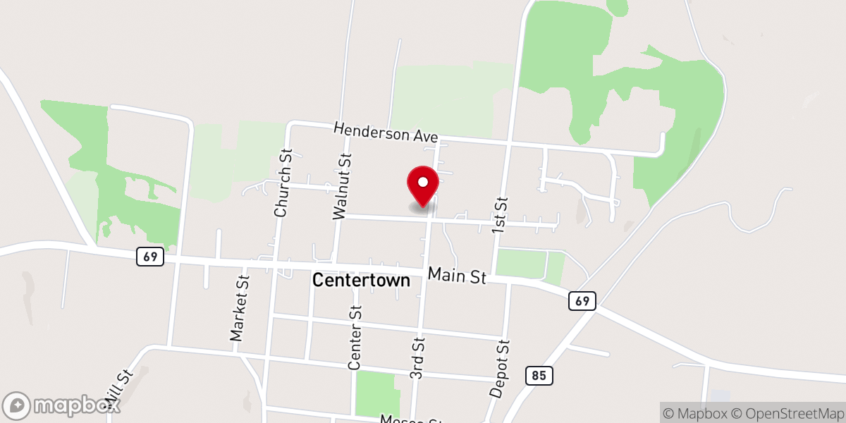 Map showing location of Centertown Baptist Church