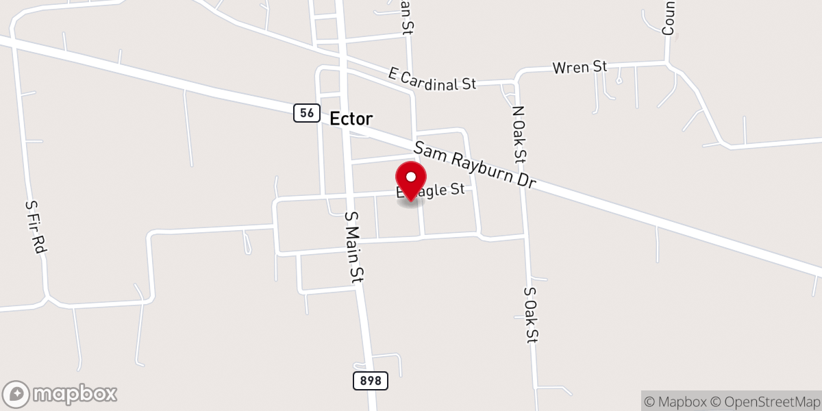Map showing location of Ector Baptist Church