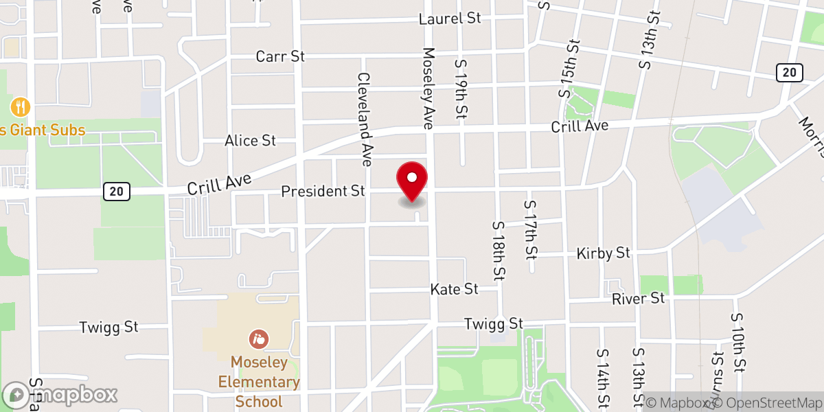Map showing location of Hillcrest Church