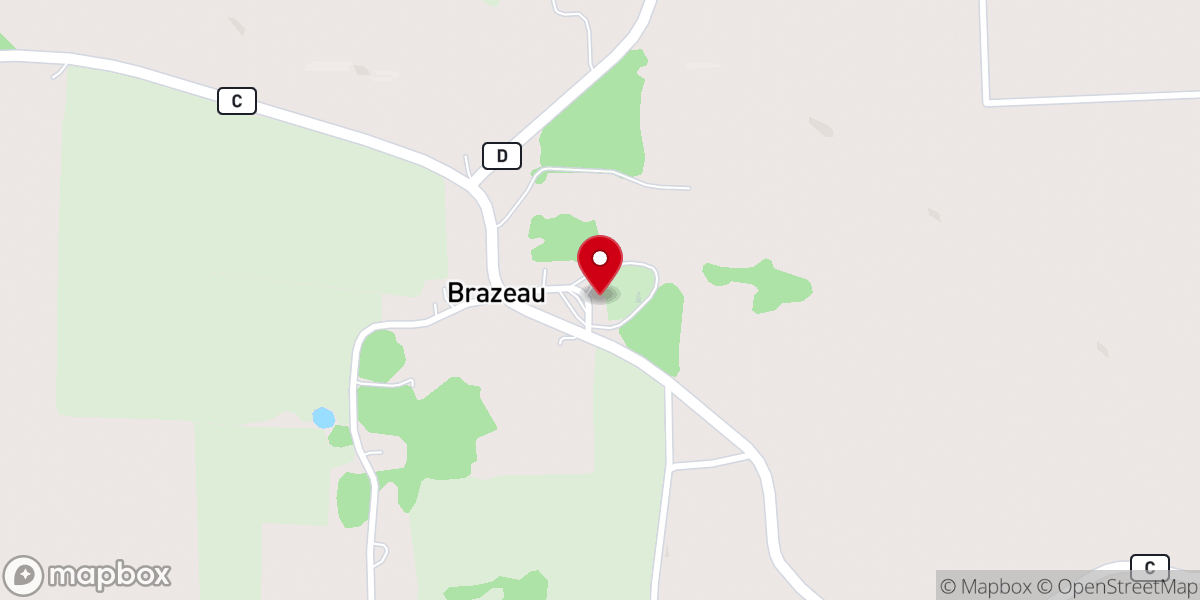 Map showing location of Brazeau Presbyterian Church