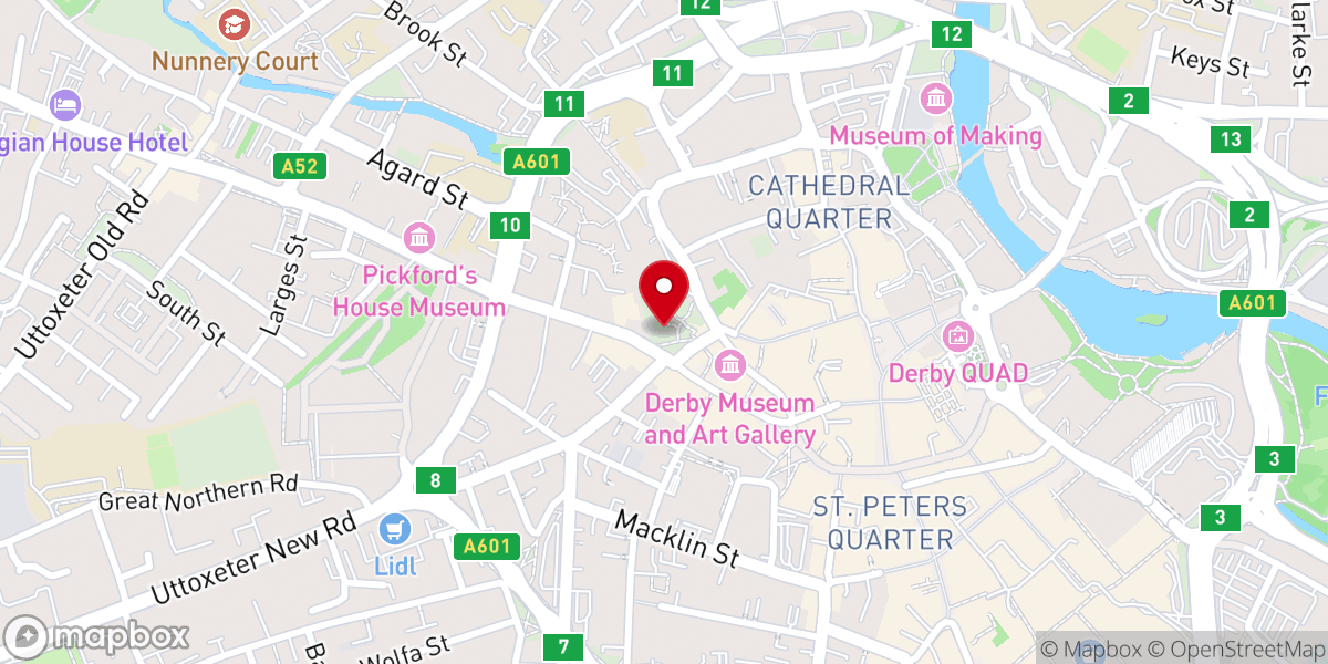 Map showing location of Saint Werburgh's Church, Derby