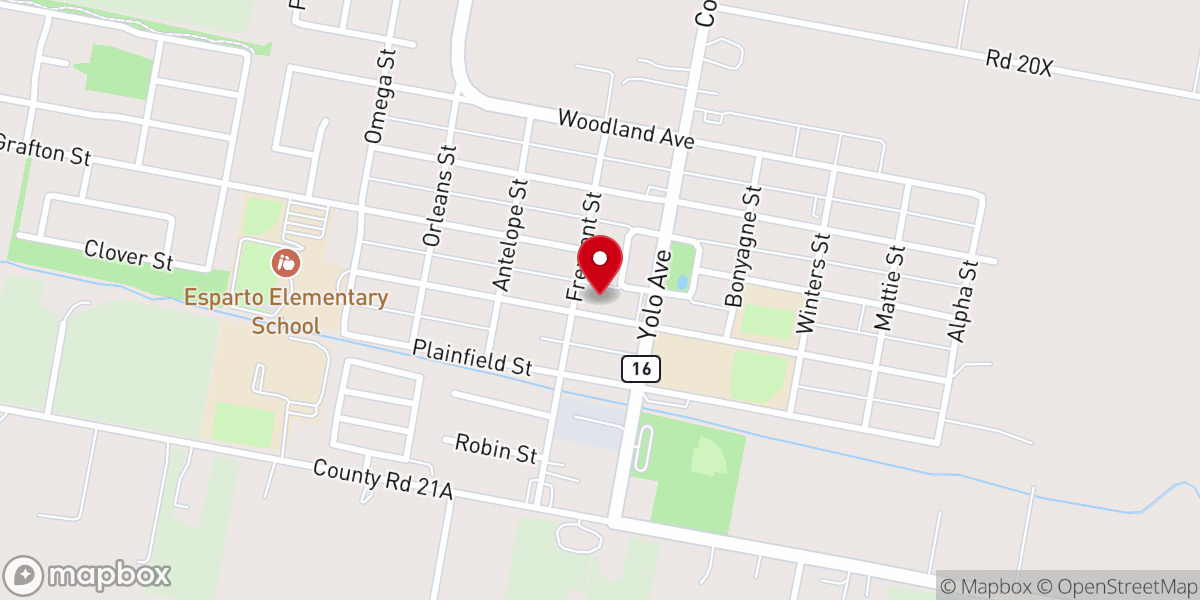 Map showing location of Esparto Baptist Church