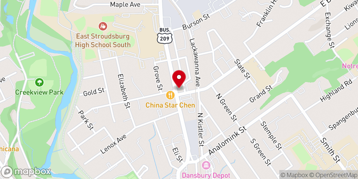 Map showing location of First Baptist Church of East Stroudsburg