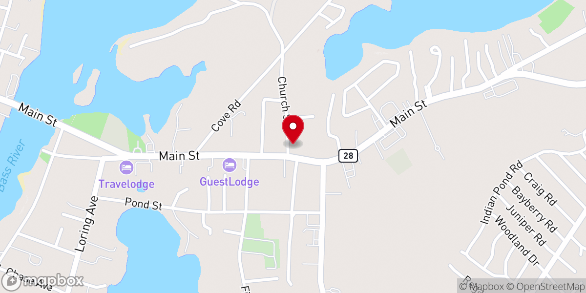 Map showing location of West Dennis Community Church
