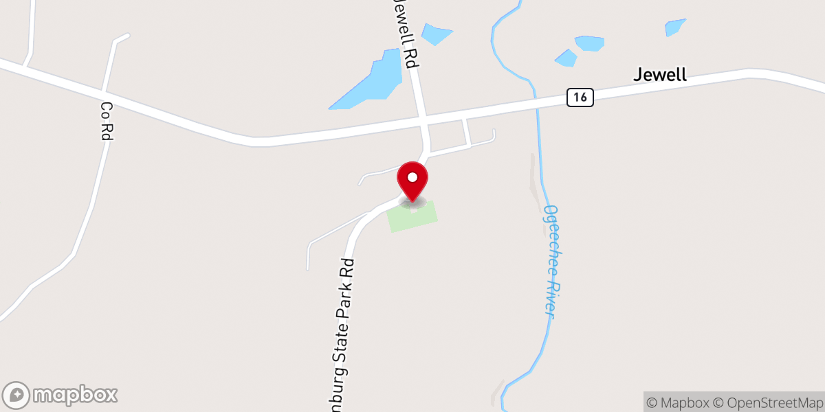 Map showing location of Jewell Baptist Church