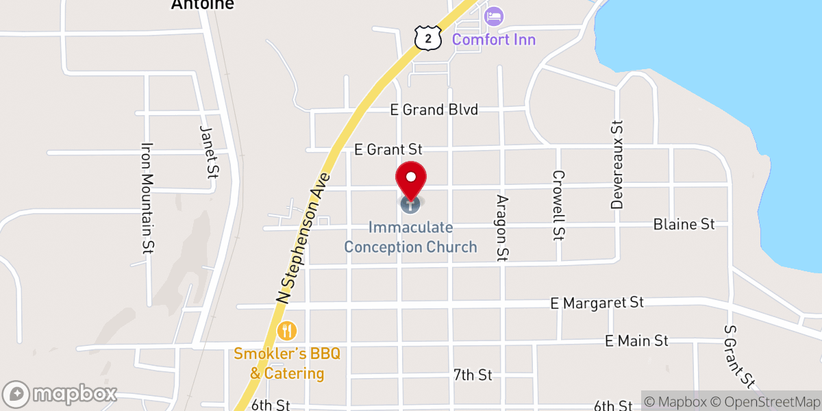 Map showing location of Immaculate Conception of Our Lady of Lourdes Catholic Church, Iron Mountain