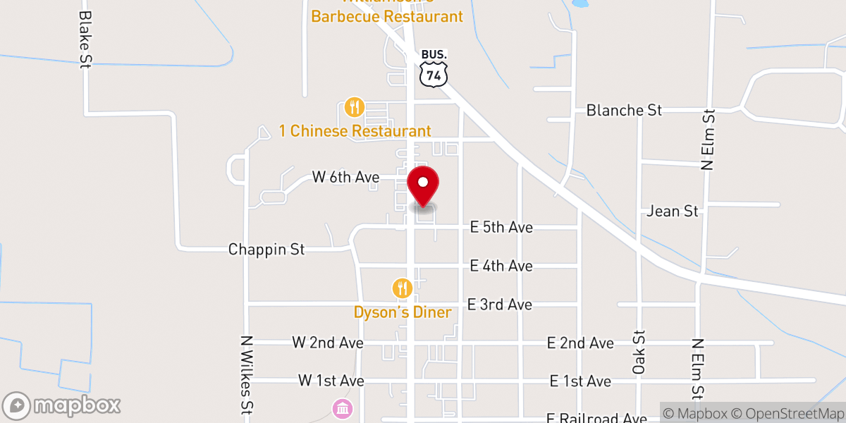Map showing location of Chadbourn City Hall & Police Department