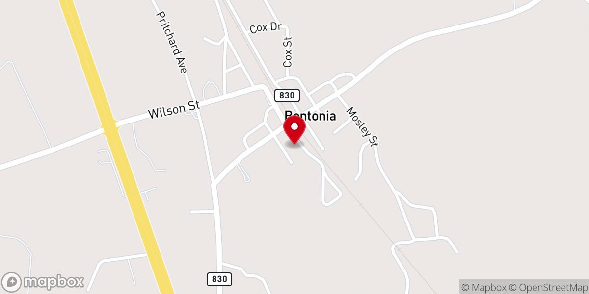 Map showing location of Bentonia Baptist Church
