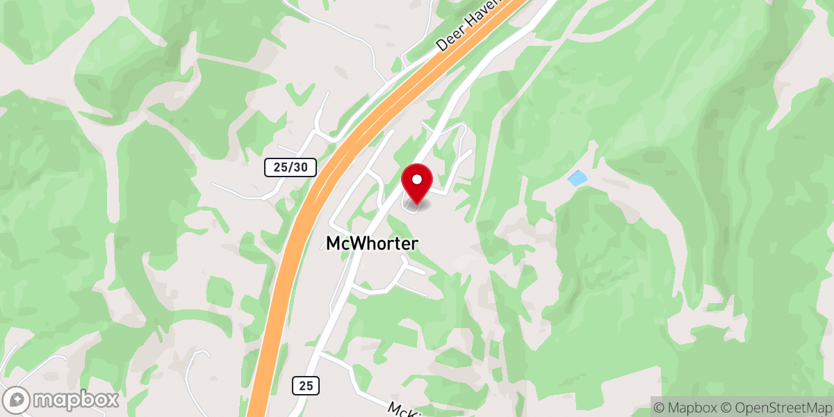 Map showing location of McWhorter United Methodist Church