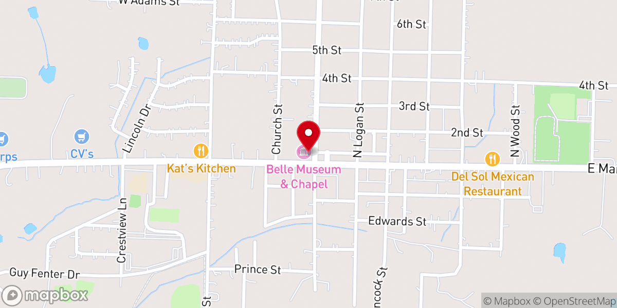 Map showing location of Belle Museum & Chapel