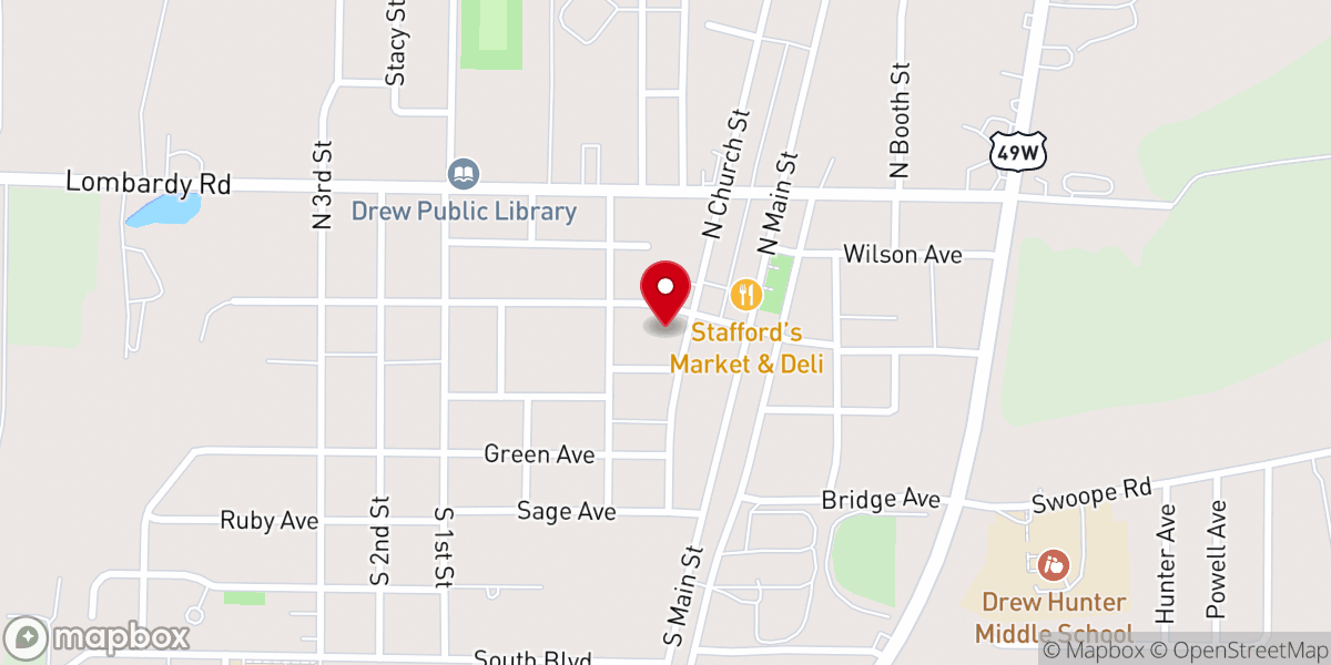 Map showing location of Drew Baptist Church