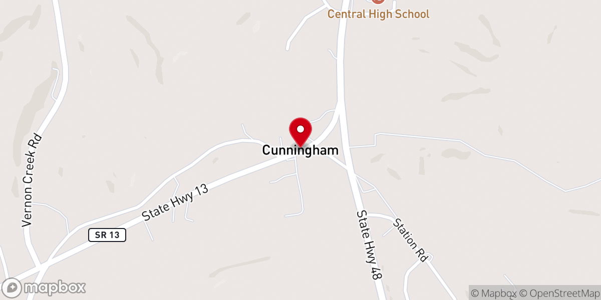 Map showing location of Cunningham
