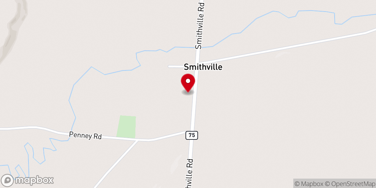 Map showing location of Smithville Baptist Church