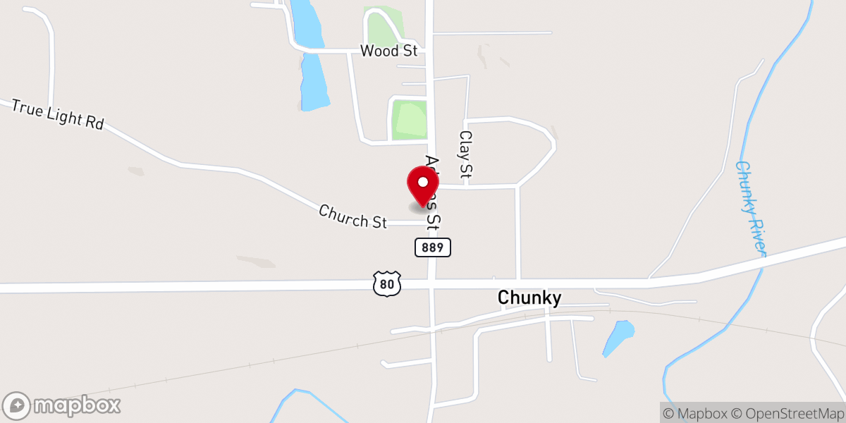 Map showing location of Chunky Community Methodist Church