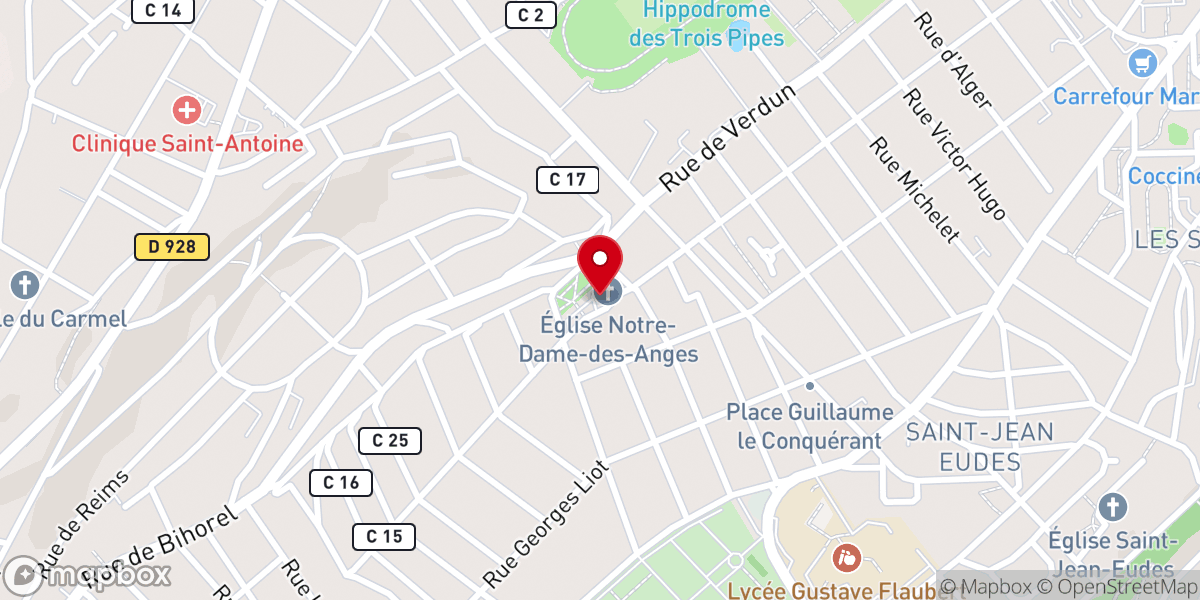 Map showing location of Église catholique Notre-Dame-des-Anges à Bihorel
