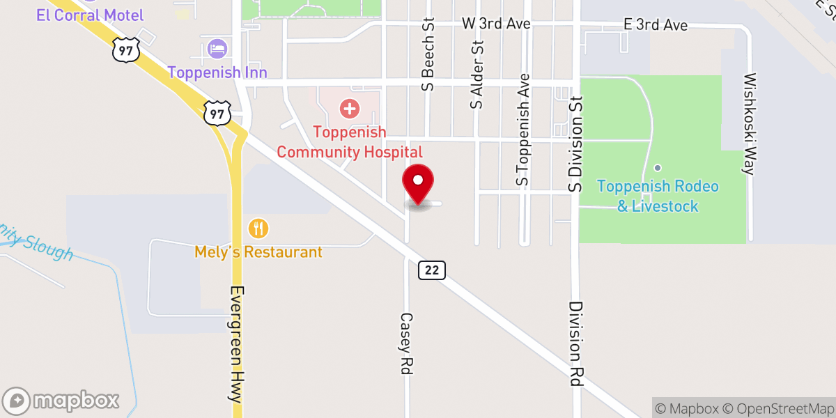Map showing location of Calvary Chapel Toppenish