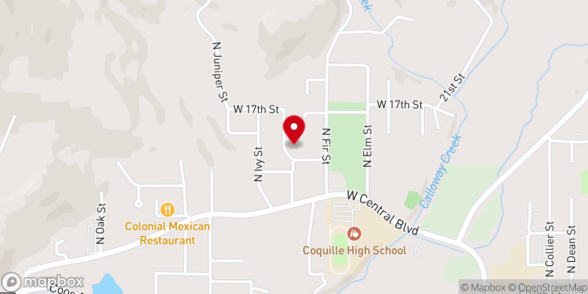 Map showing location of Coquille Foursquare Church (Praise Center)