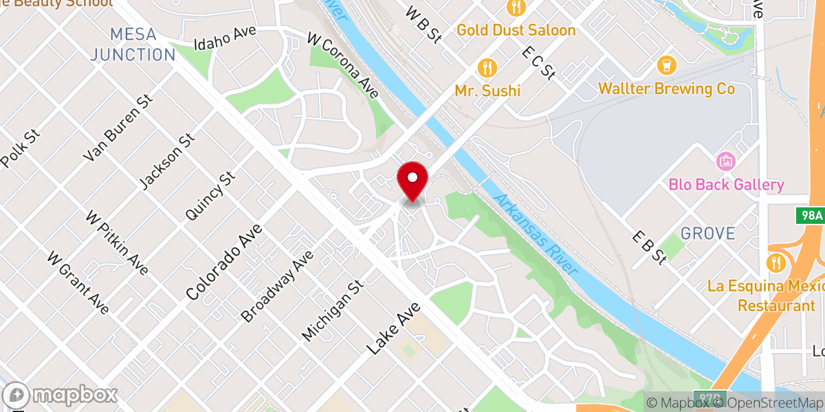 Map showing location of Mesa Bible Church Pueblo