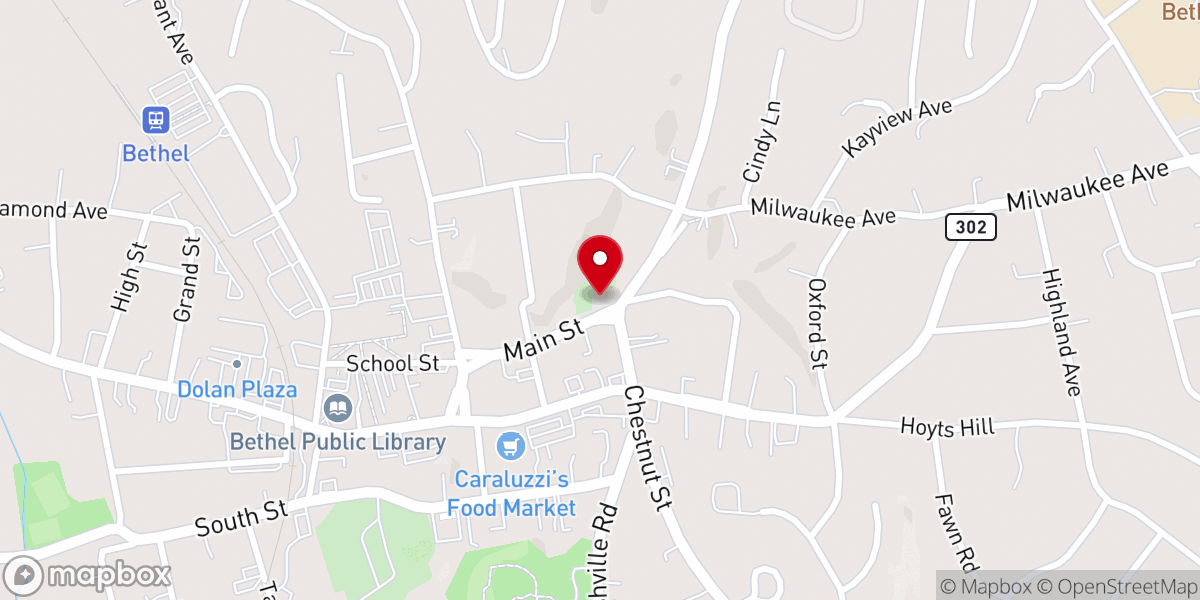 Map showing location of First Congregational Church of Bethel