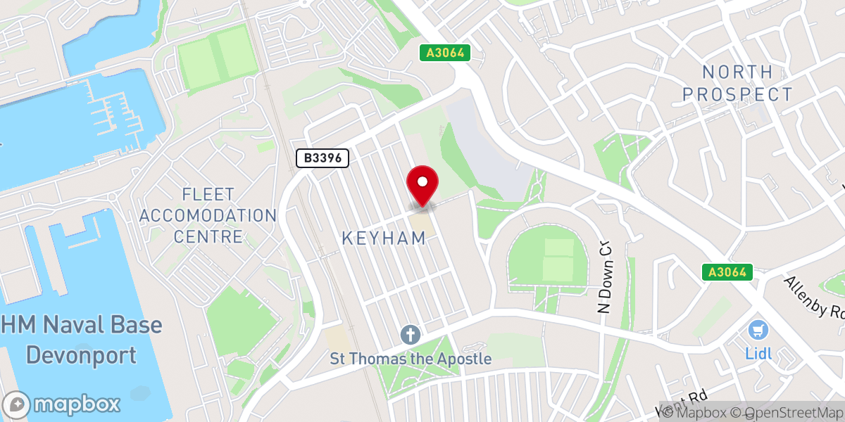 Map showing location of The Catholic Church of Our Most Holy Redeemer Keyham