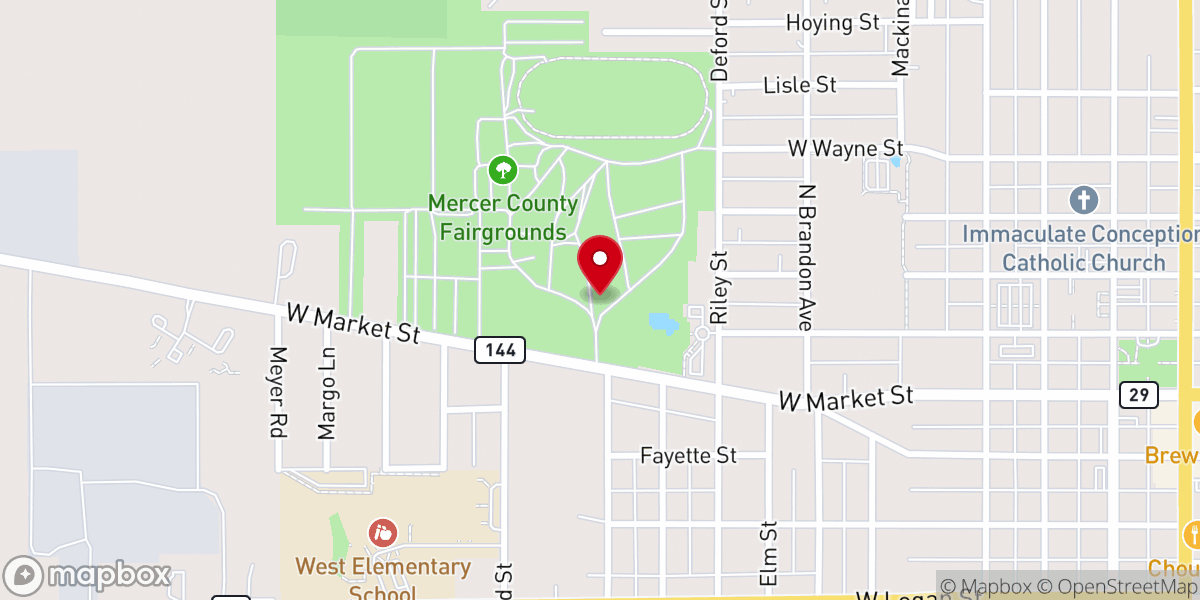 Map showing location of Mercer County Fairgrounds