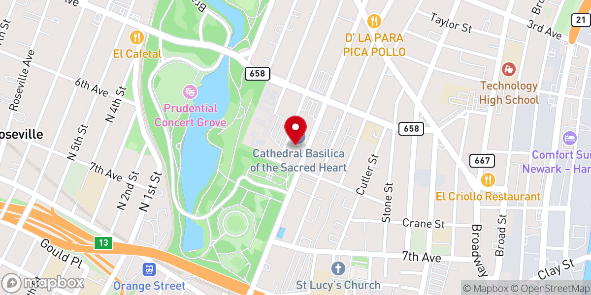 Map showing location of Cathedral Basilica of the Sacred Heart