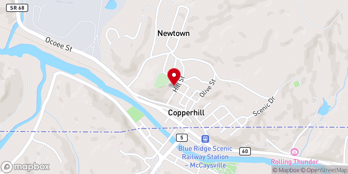 Map showing location of St. Mark's Episcopal Church, Copperhill, TN