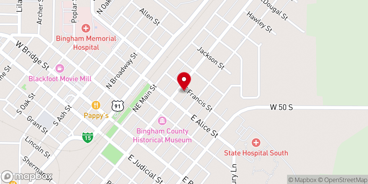 Map showing location of Blackfoot Church of Christ