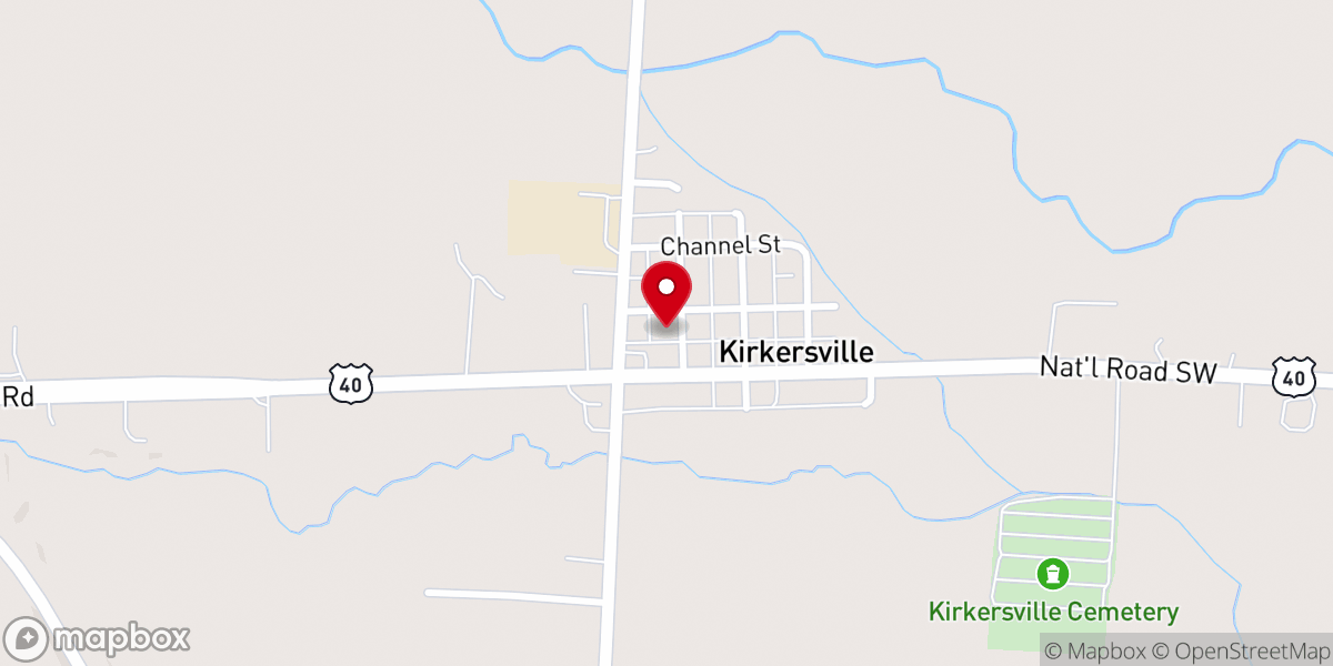 Map showing location of Kirkersville United Methodist Church