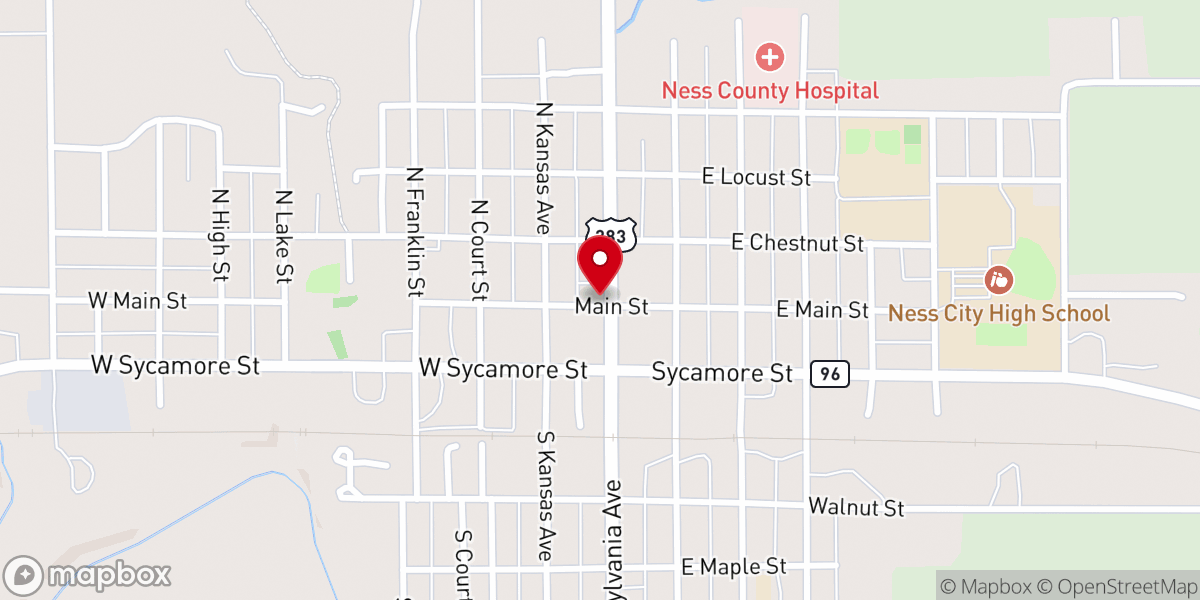 Map showing location of Ness County Bank Building
