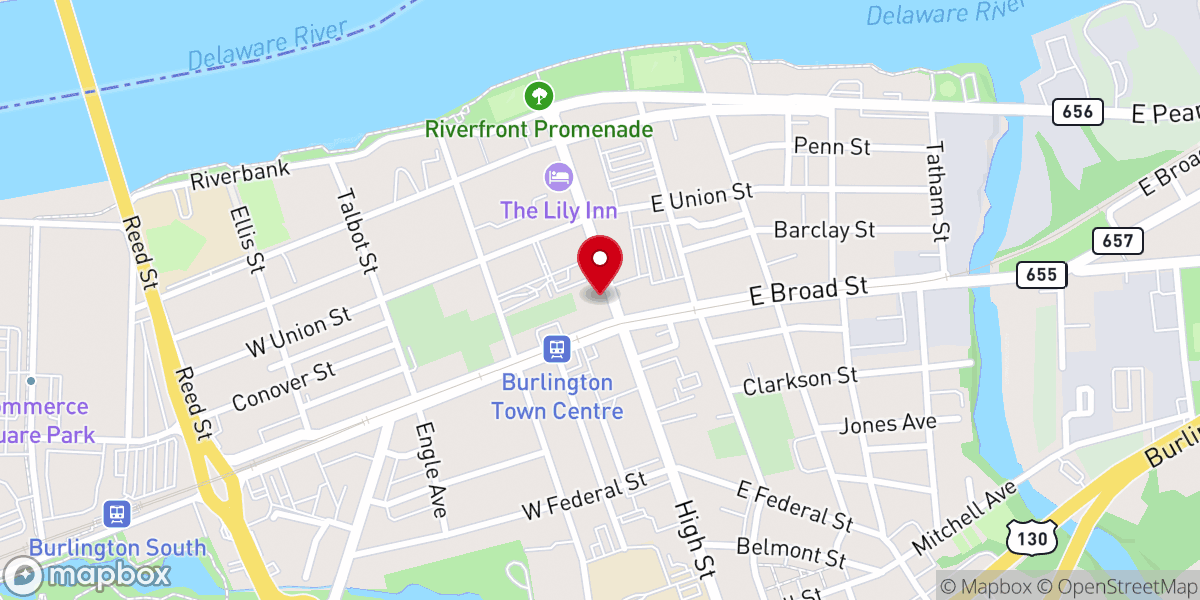 Map showing location of Burlington Quaker Meeting House and Center for Conference
