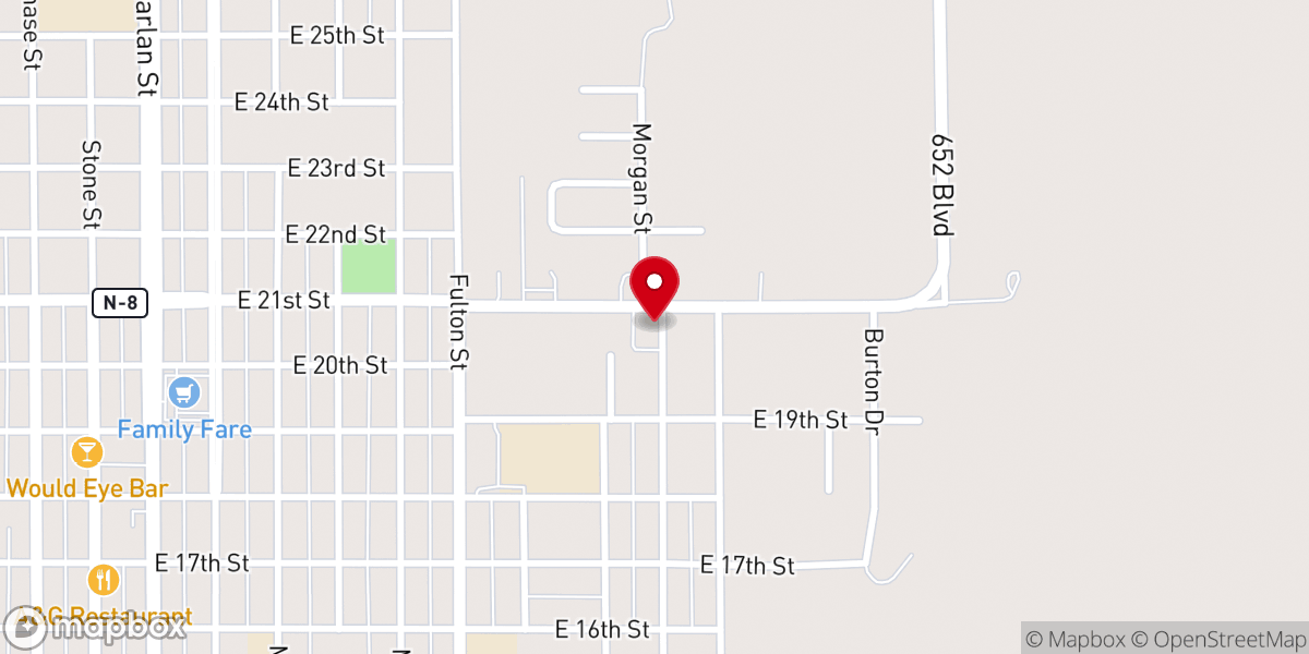 Map showing location of Falls City First Baptist Church