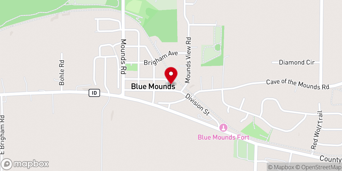 Map showing location of West Blue Mounds Lutheran Church