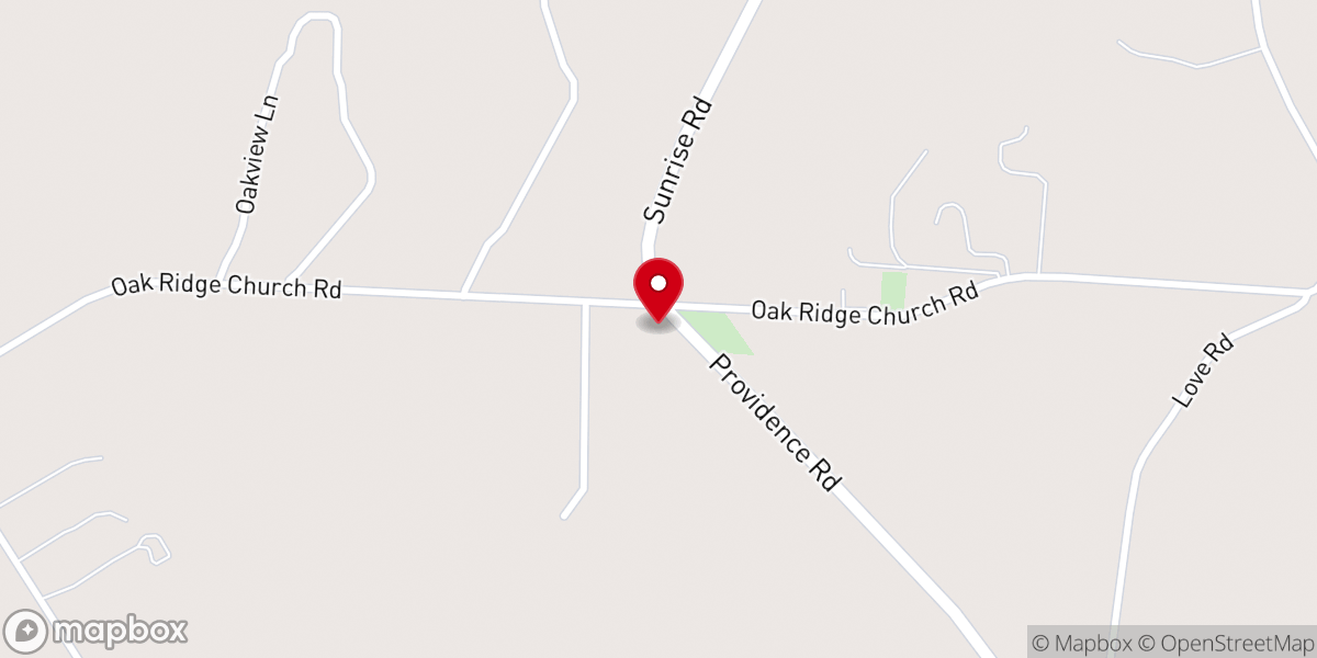 Map showing location of Oak Ridge Baptist Church