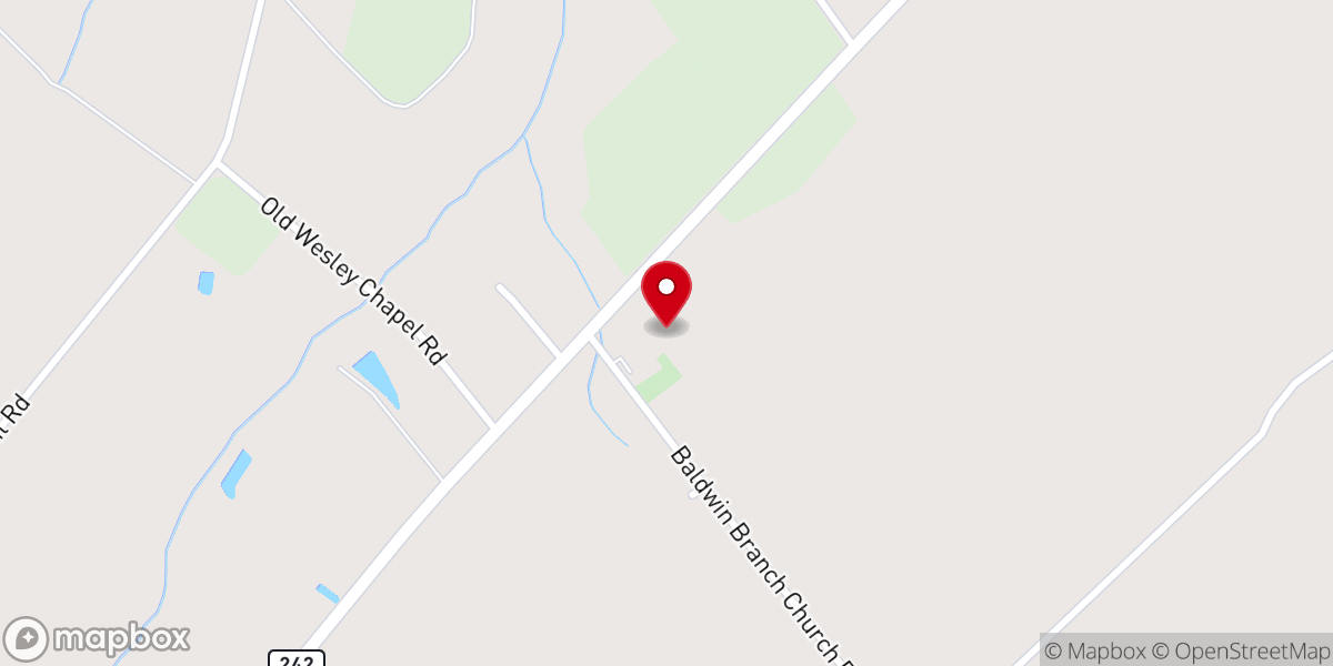Map showing location of Baldwin Branch Church