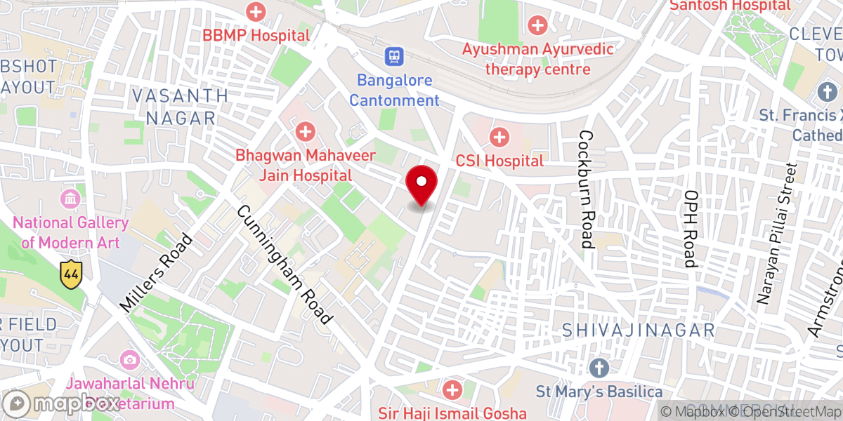 Map showing location of St. Mary's Jacobite Syrian Orthodox Cathedral, Bangalore