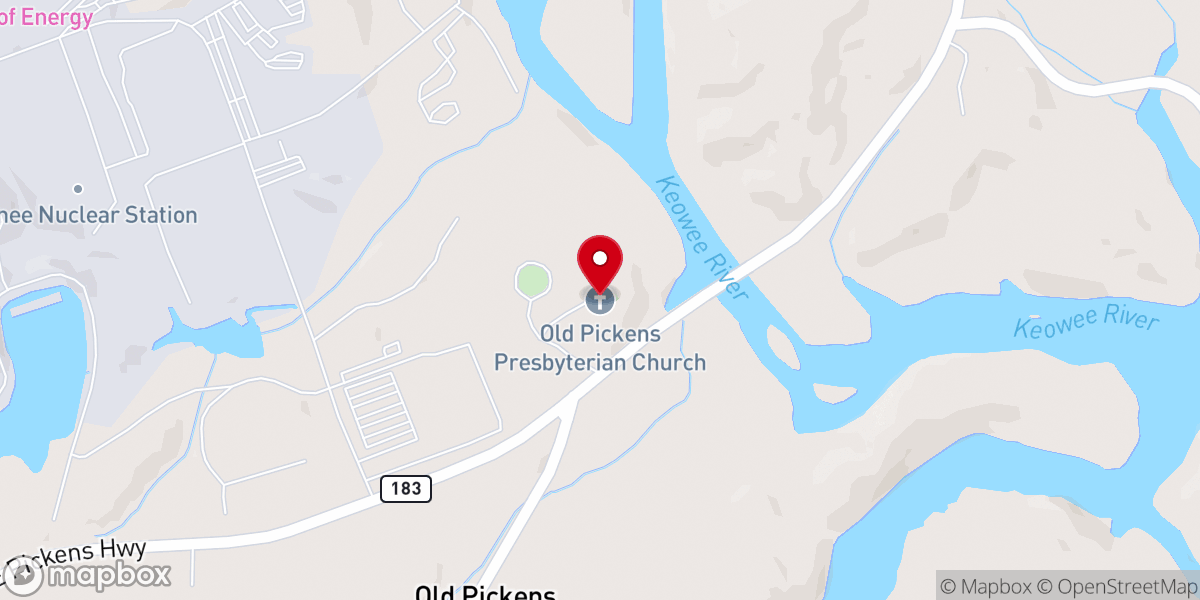 Map showing location of Old Pickens Presbyterian Church