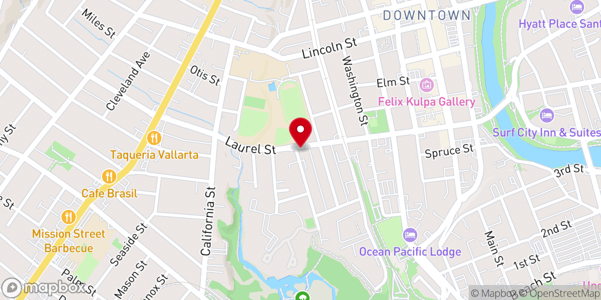 Map showing location of The Salvation Army Santa Cruz Corps Community Center
