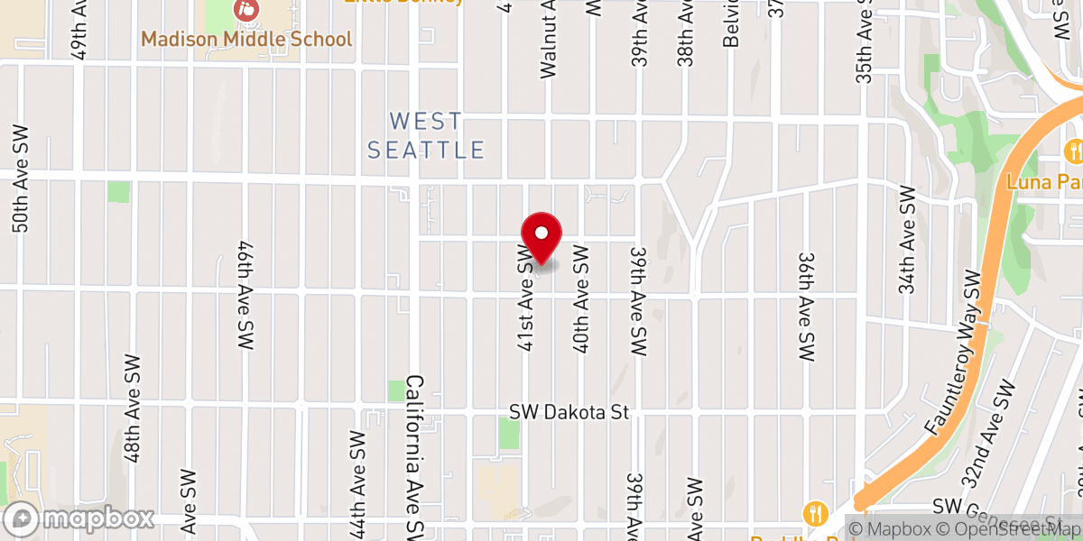 Map showing location of West Seattle Tibbetts United Church