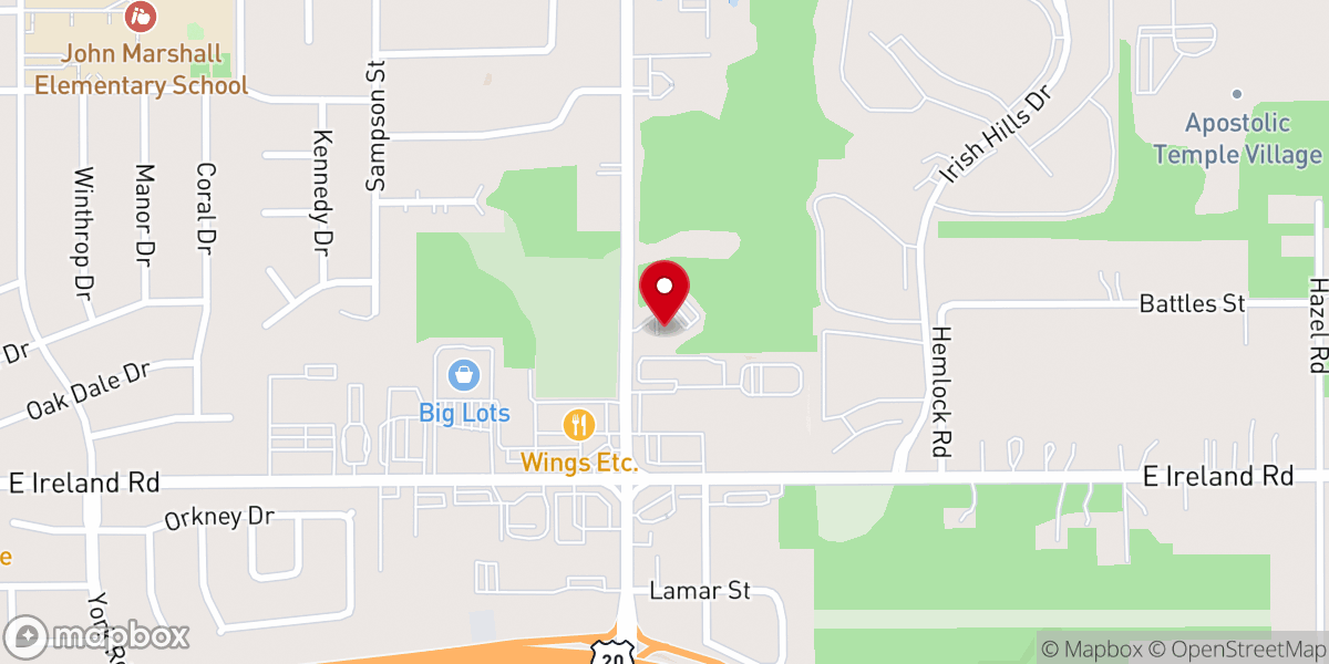 Map showing location of Hilltop Lutheran Church