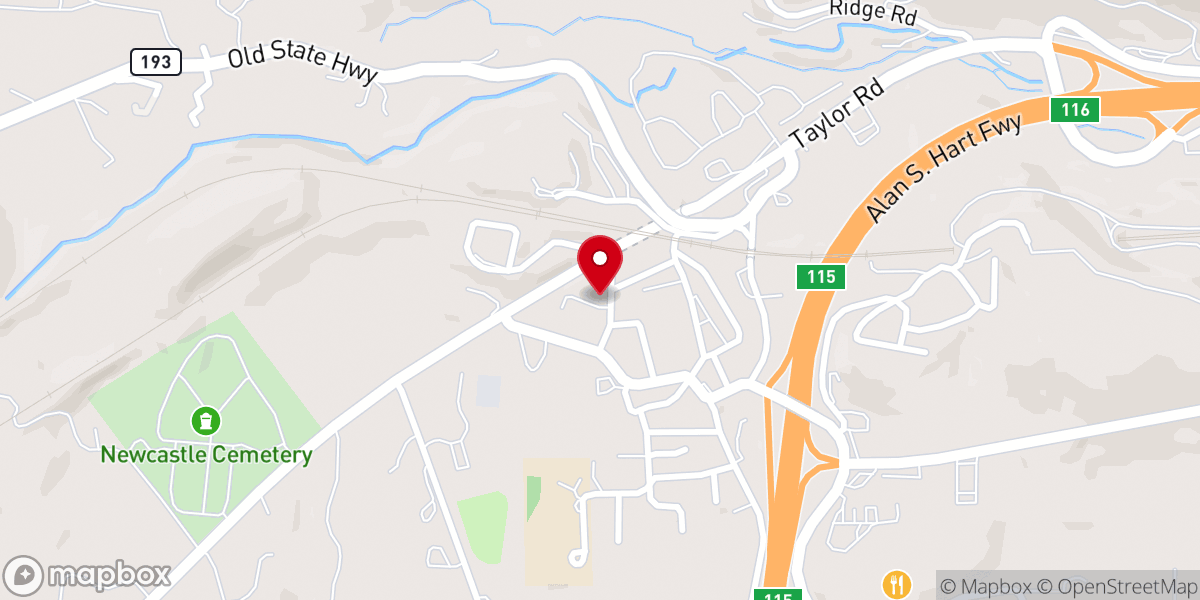 Map showing location of Newcastle United Methodist Church