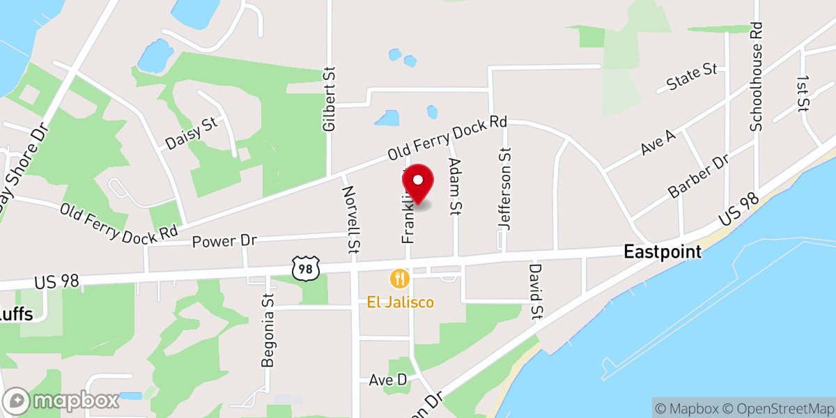 Map showing location of Eastpoint Church of Christ 18 North Franklin Street