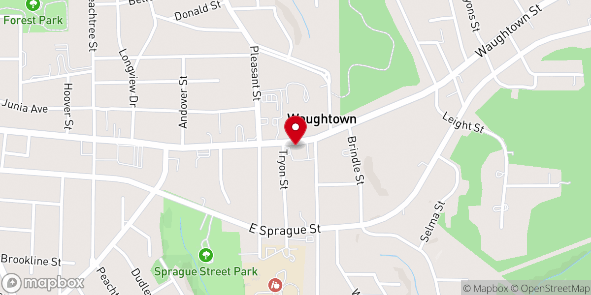 Map showing location of Waughtown Baptist Church