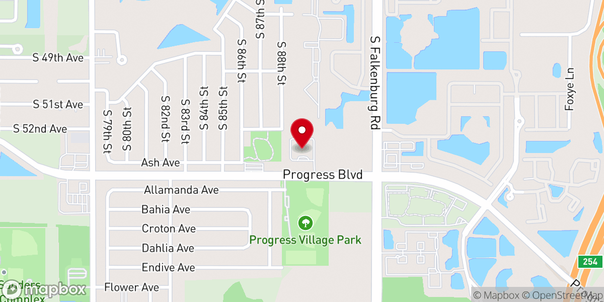 Map showing location of First Baptist Church of Progress Village
