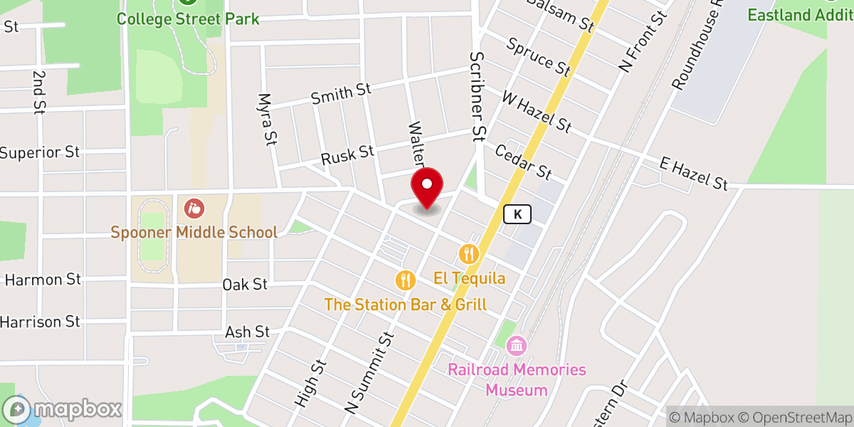 Map showing location of Spooner United Methodist Church