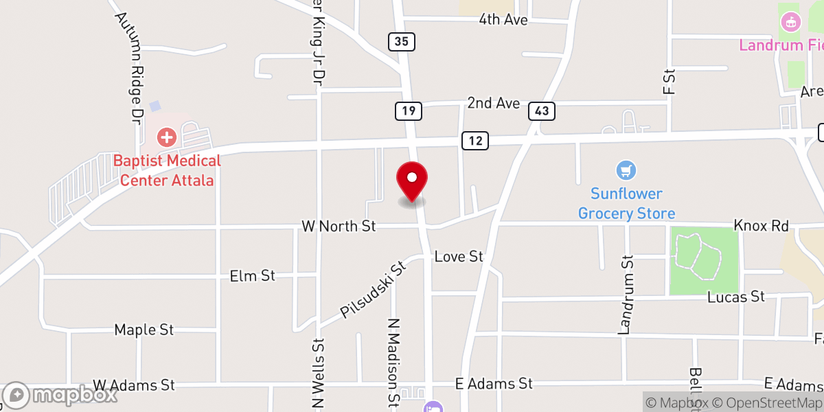Map showing location of First Baptist Church Of North Jackson